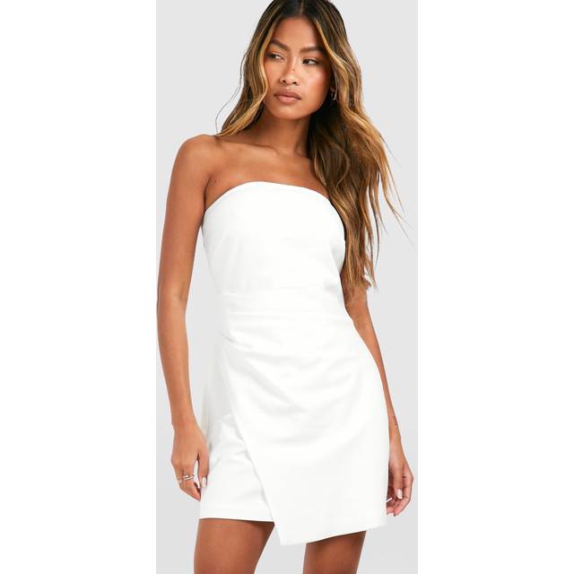 Womens Linen Look Drape Bandeau Tailored Mini Dress - White - 16