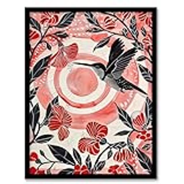 Hibiscus Flowers Hummingbird Red Black Sunset Sun Framed Art Print - Yellow - A4