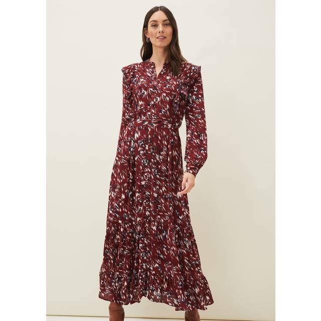 Phase Eight Women's Helen Abstract Feather Print Midaxi Dress - Burgundy - 18