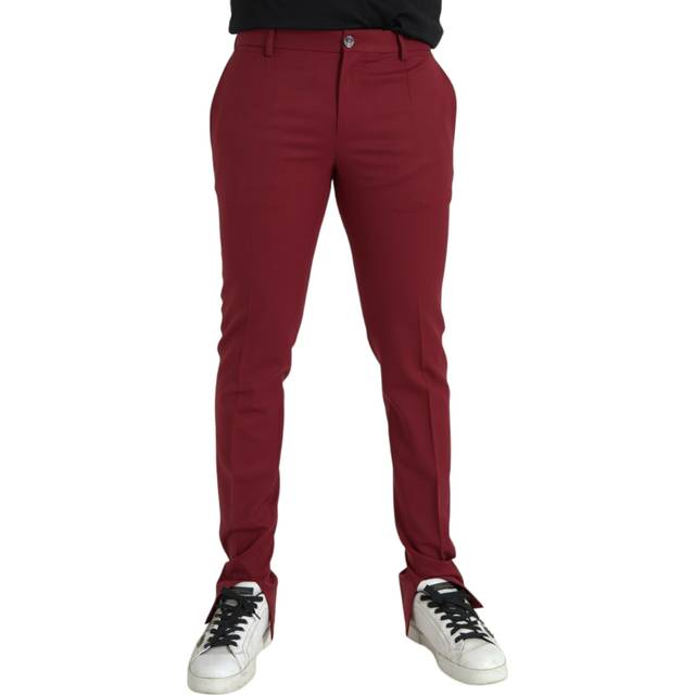 Dolce & Gabbana Red Wool Men Slim Fit Dress Pants - IT48 | M
