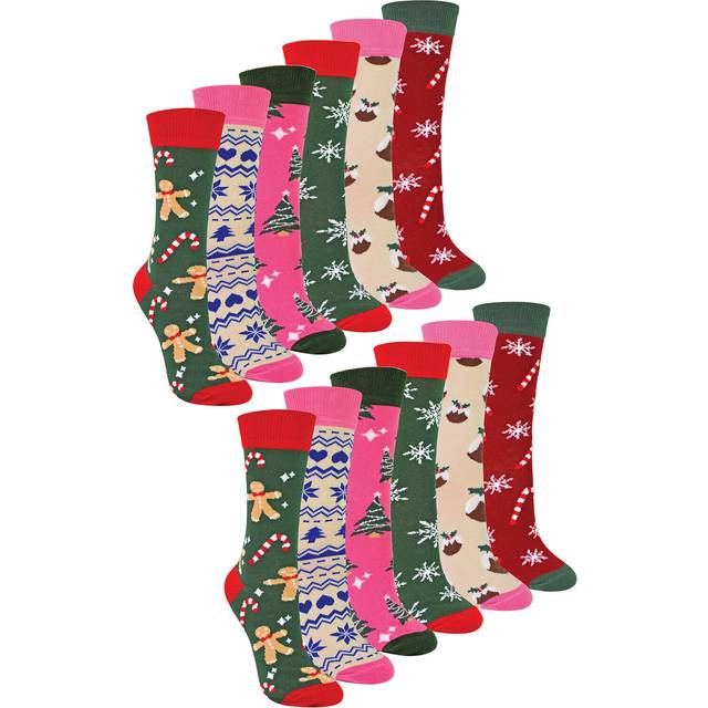 Ladies Novelty Festive Christmas Socks (Multipack Options) - Black