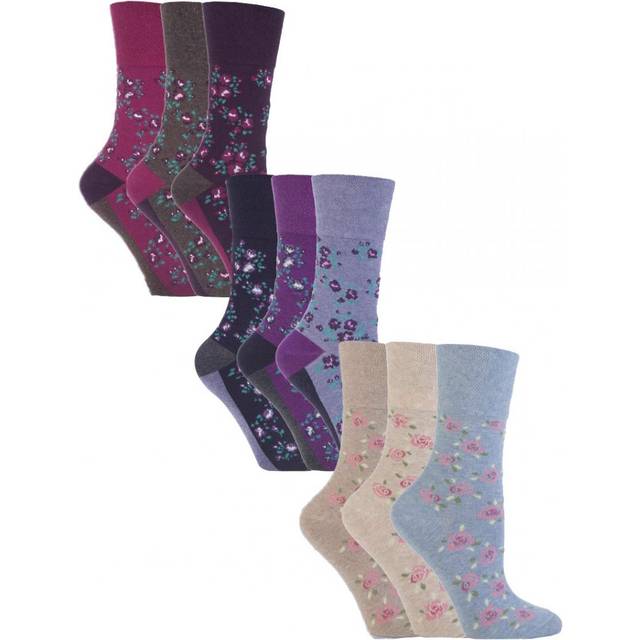 9 Pack Non-BindingElastic Cotton Crew Socks with Stripes Patterned - Black