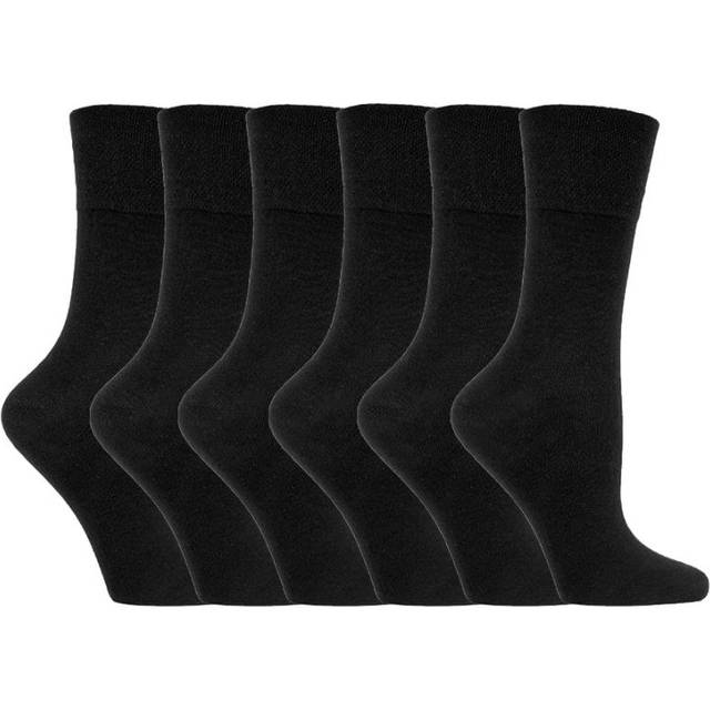 IOMI Womens Ladies 6 pack non elastic diabetic socks with hand linked toe seams - Black Cotton - Size UK 4-6.5
