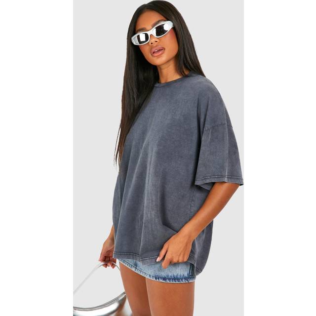 Womens Acid Wash Boxy Oversized T-shirt - Grey - 6