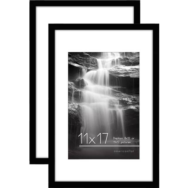 Americanflat 11x17 Picture Frame with Polished Plexiglass - Set of 2 - Use as 8x12 Frame with Mat or 11x17 Frame Without Mat - Galleria Collection - G