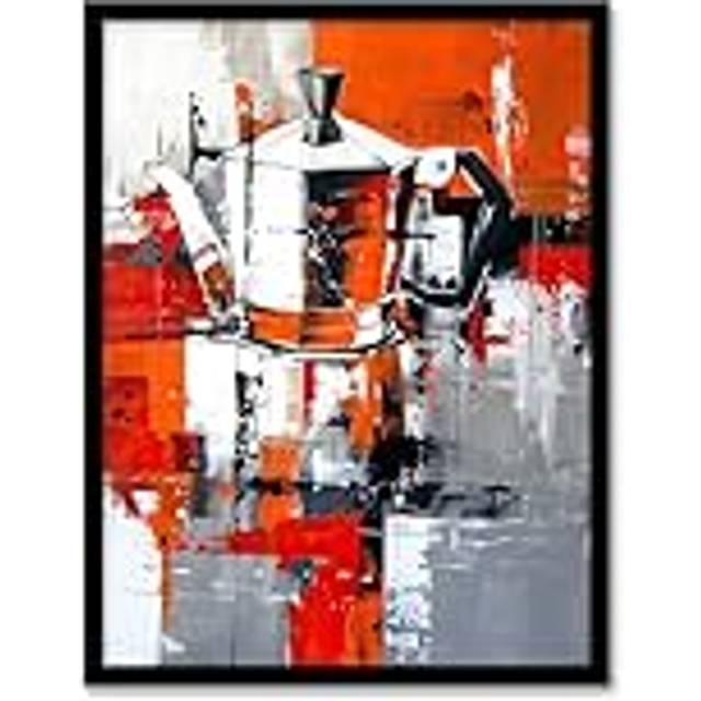Moka Coffee Pot Abstract Orange Grey Painting Framed Art Print - A4