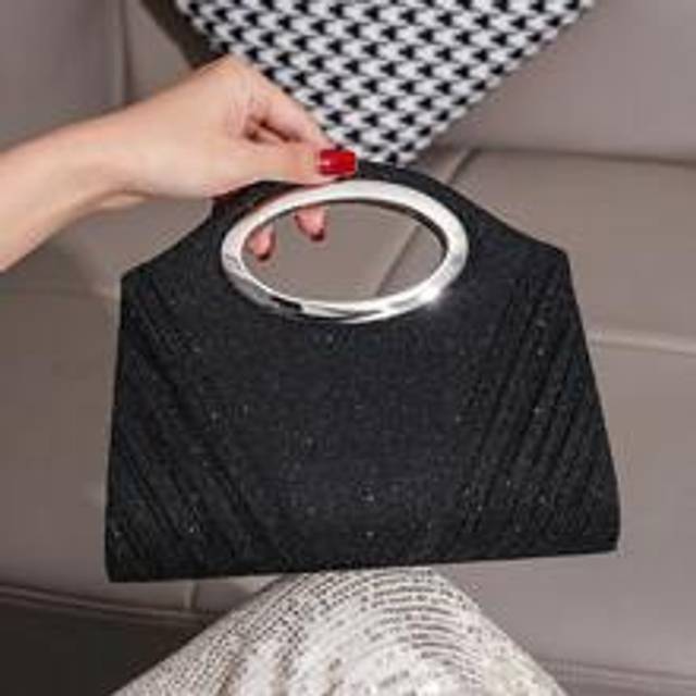 Vincy Glitter Handväska Glitter Evening Bag med volangkant och kedjerem, kan användas som handväska, axelväska eller crossbody-väska, moderiktig för k - Svart