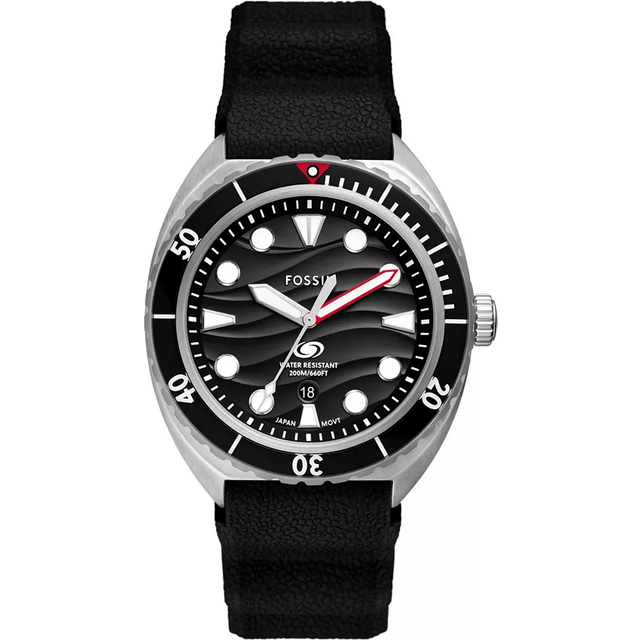 Fossil Breaker Men's Black Wave Dial Stainless Steel Bracelet Watch