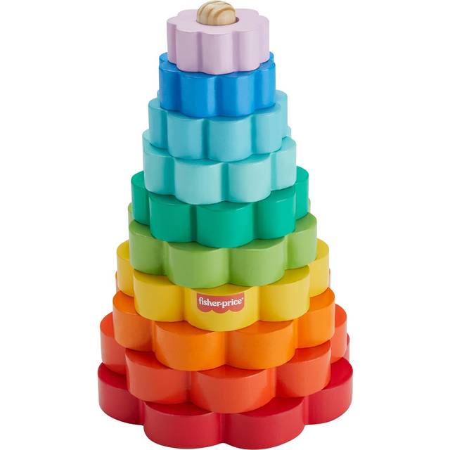 Fisher-Price-babyleksak, stapelbara ringar i trä, 10 träbitar för stapling för barn över 18 månader, HXT77