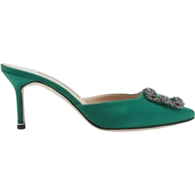 Manolo Blahnik - Hangisimu 70 Embellished Satin Mules - Green - IT 37.5