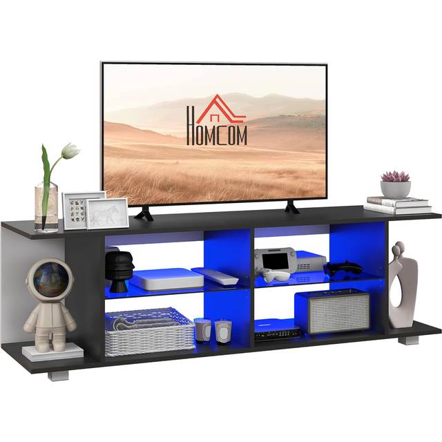 HOMCOM TV Stand 145cm TV Unit With Glass Shelves RGB LED Light For 60 Inch TV - Black | TJ Hughes