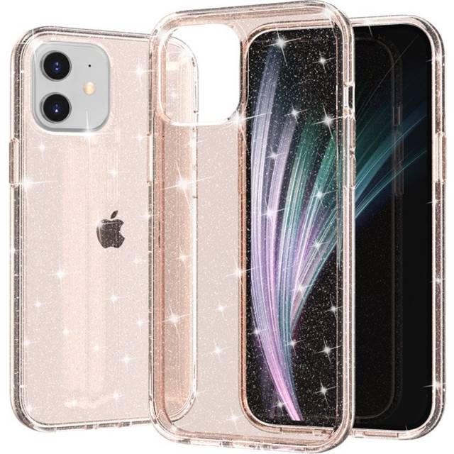 iPhone 12 Mini Skal Hybridplast - Glitter - Genomskinlig / Guld