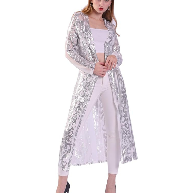 Womens Sequin cardigan Summer cover Up Dress glitter Sparkle Open Fron