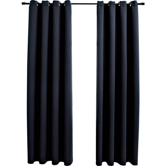 vidaXL Blackout Curtains with Metal Rings 2 pcs Black 140x175 cm