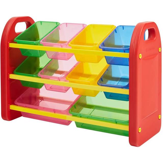 Kids 10 Bin Toy Organiser Unit - Multicolour - Red