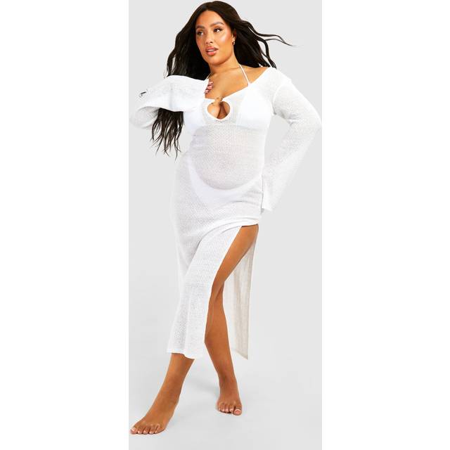 Womens Plus Ring Detail Split Midaxi Beach Dress - White - 24, White