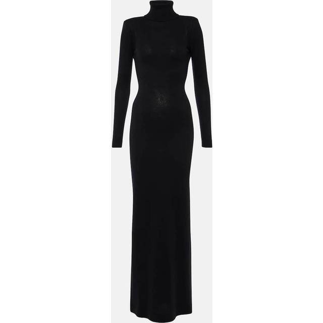 Turtleneck Backless Soft Cashmere Maxi Dress - BLACK - Medium