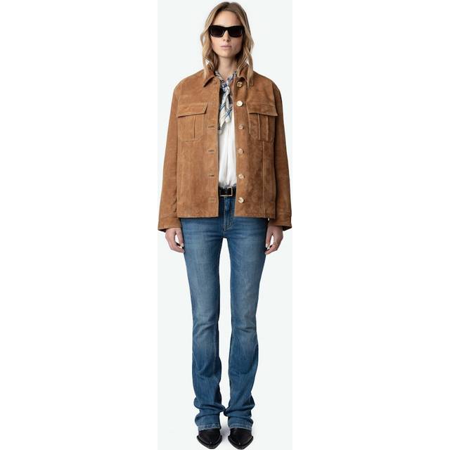 Zadig&voltaire Womens Cogc Kuba Flap-pocket Suede Jacket M - COGNAC