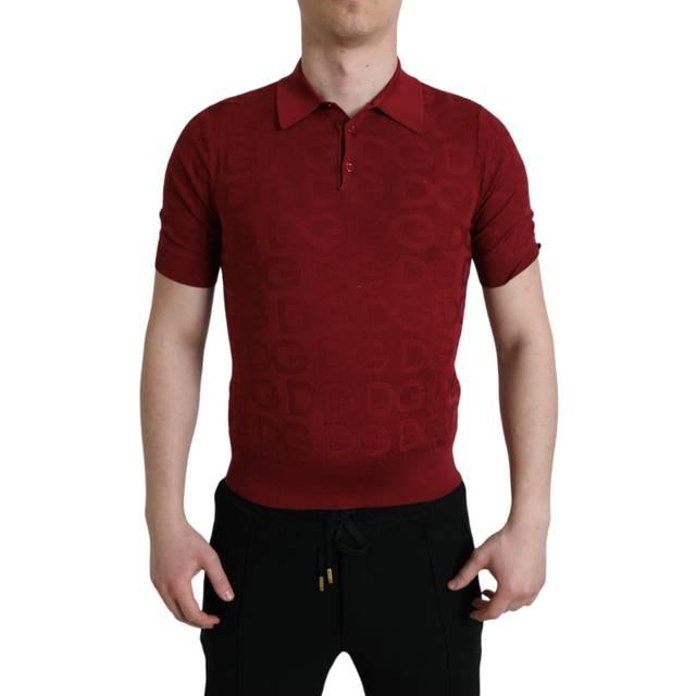 Dolce & Gabbana Maroon Collared Short Sleeve Silk T-shirt - IT50 | L - Red