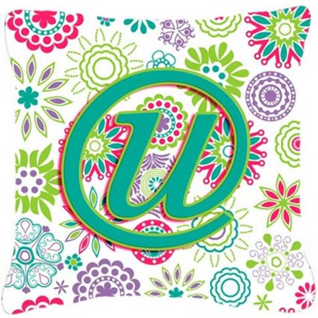 Caroline's Treasures CJ2011-UPW1818 Letter U Flowers Pink Teal Green Initial Pillow  18 x 18  Multicolor
