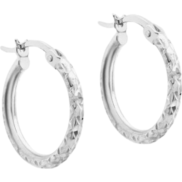 9ct White Gold 13mm Diamond Cut Creole Earrings 5-53-8399 - Silver