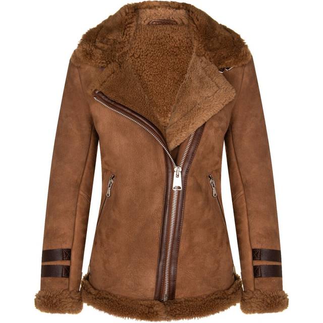 (3XL) Women's Brown Sheepskin Biker Jacket Merino