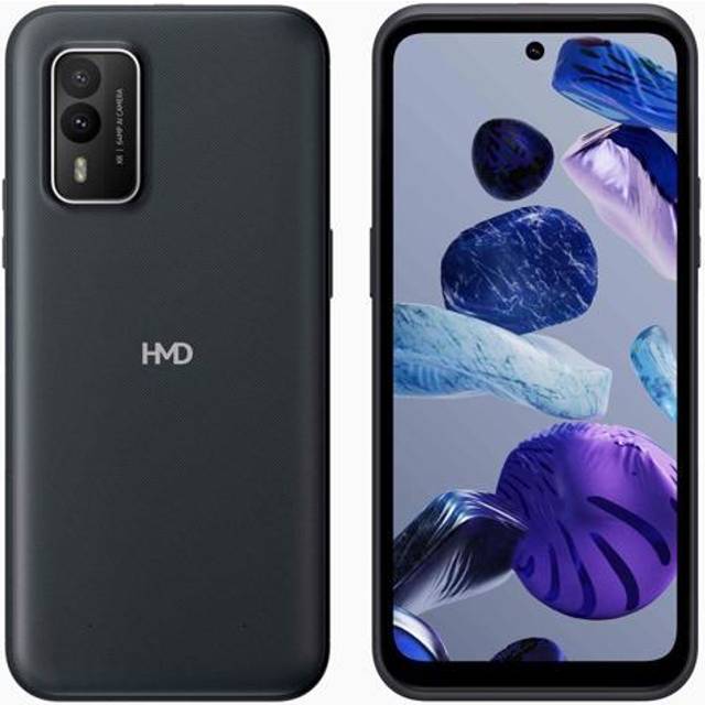 HMD XR21 - 5G pekskärmsmobil - dual-SIM - RAM 6 GB / Internminne 128 GB - 6.49" - 2400 x 1080 pixlar (120 Hz) - 2 bakre kameror 64 MP, 8 MP - front camera 16 MP - midnattssvart