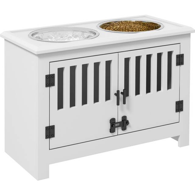 PawHut Raised Dog Bowls for Large Dogs Feeding Station w/ Stand - Storage - White | TJ Hughes