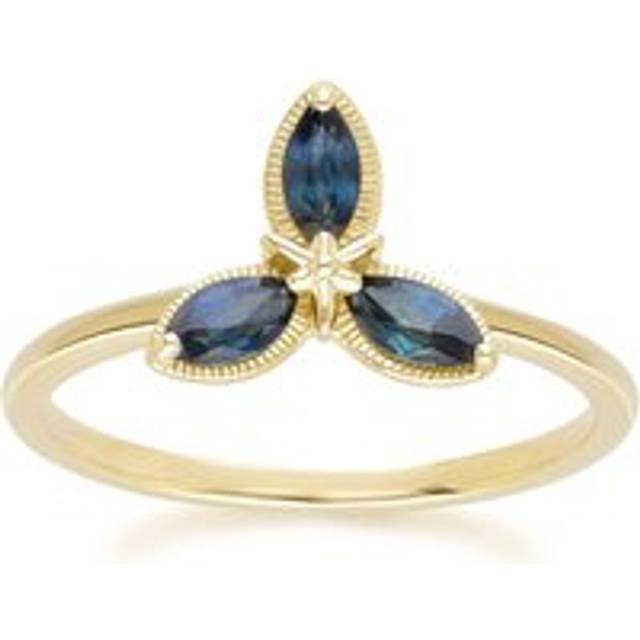 Floral Marquise Sapphire Ring in 9ct Yellow Gold