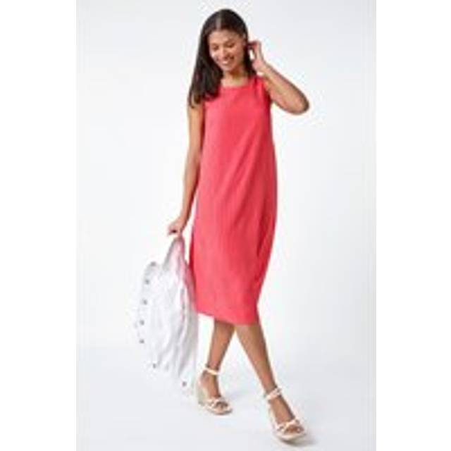 Textured Sleeveless Midi Dress - Coral - Size 16 - Roman