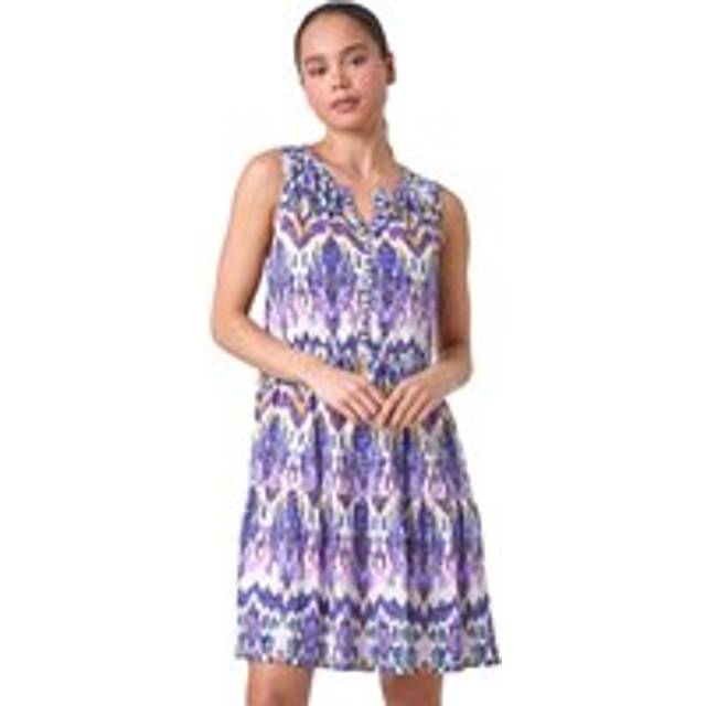 Roman Petite Womens Aztec Print Button Front Dress - Purple - Size 16 UK