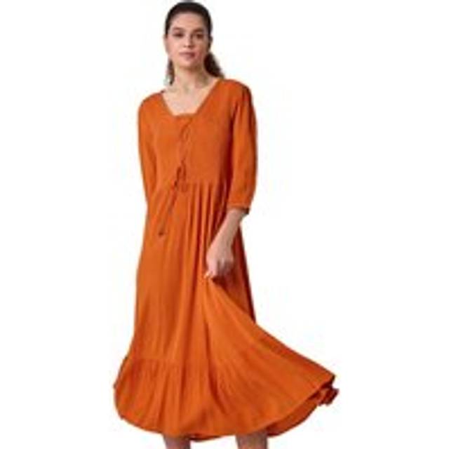 Roman Womens Lace Up Shirred Midi Dress - Beige - Size 18 UK