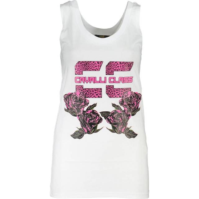 Cavalli Class, Topp, Dam, XS, Bomull, Vit Bomull Damtopp med Fet Print - white (XS)