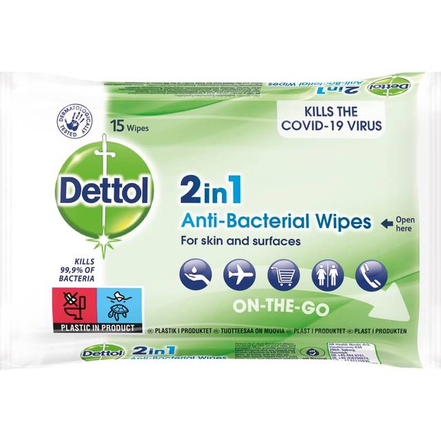 Dettol 2-in-1 Desinfektionswipes för Händer & Ytor 15 st - Multi
