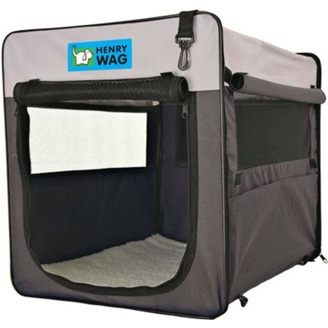 (M, Grey) Henry Wag Folding Fabric Travel Dog Crate