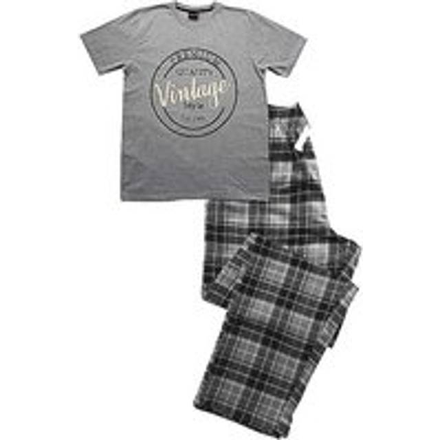 Mens Vintage Checked Pyjama Sets - Grey
