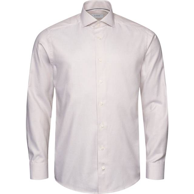 Eton Mens Beige Melange Long-sleeved Cotton-twill Shirt 17 - BEIGE