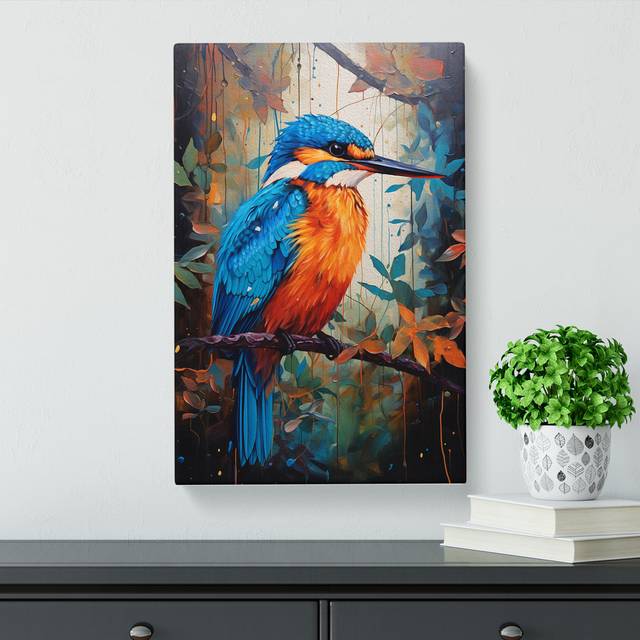 Kingfisher Expressionism - Art Prints on Canvas (50cm H x 35cm W x 3cm D)