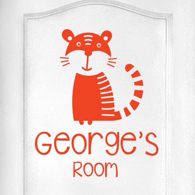 Personalised Tiger Kids Door Room Wall Sticker - Orange (48cm H X 40cm W)