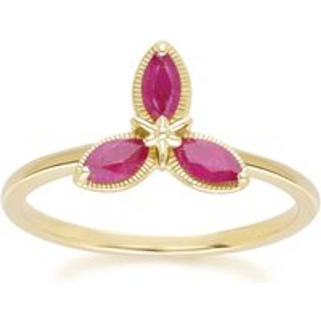 Floral Marquise Ruby Ring in 9ct Yellow Gold