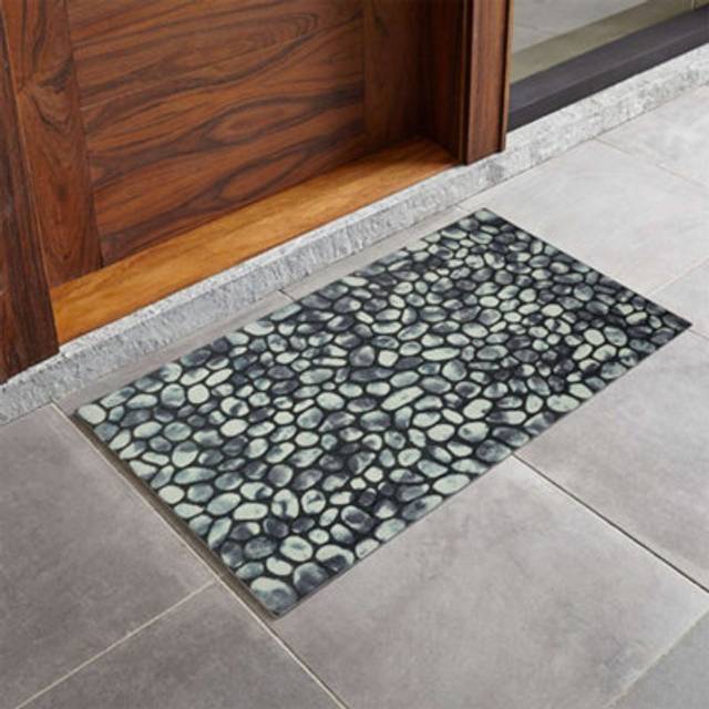 Grey stone door mat heavy duty pebble indoor outdoor eco friendly matt 60x40cm