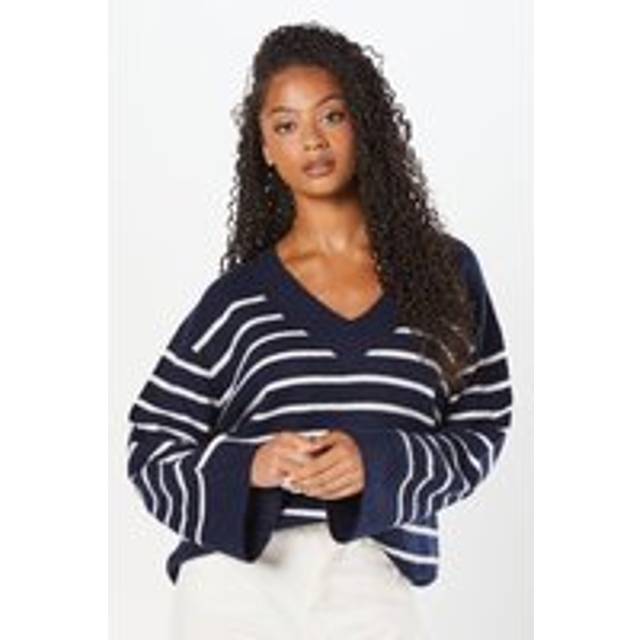 Womens V Neck Stripe Knitted Jumper - Black - L