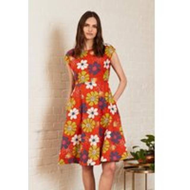 100% Cotton Poplin Fit and Flare Dress - Red - 12