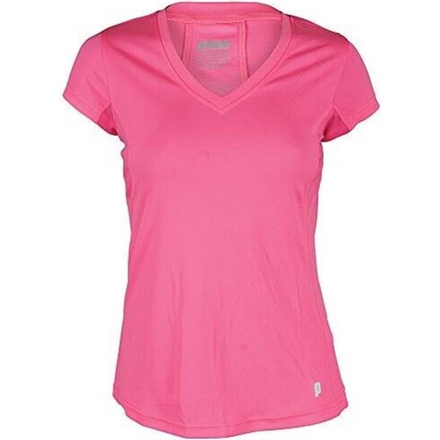 Prince women's interlock v-neck short-sleeve tennis t-shirt, pink, medium