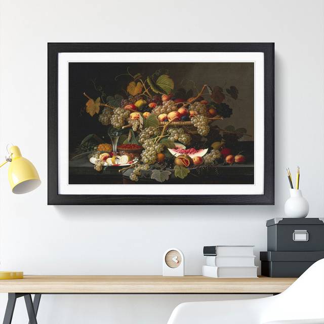 Still Life with Flowers and Fruit Vol.7 by Severin Roesen - Picture Frame Painting - Black (36cm H x 48cm W x 2cm D)