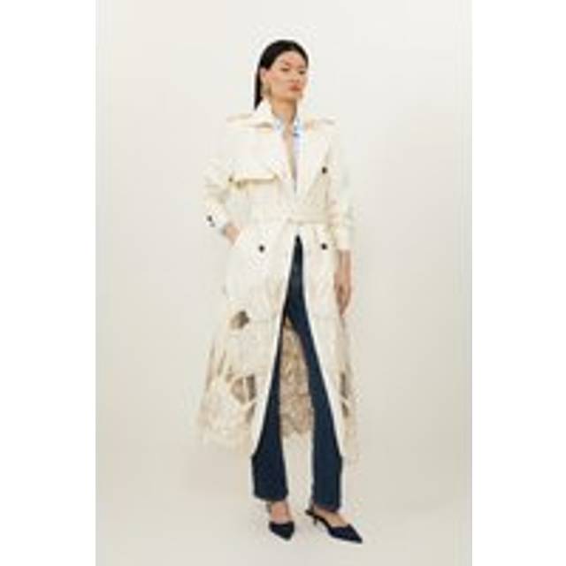 Tailored Cutwork Embroidered Belted Trench Coat - Ivory