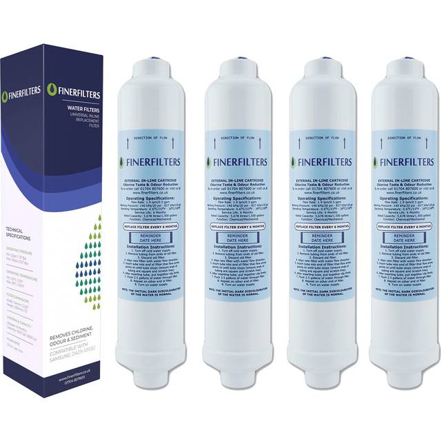 4 x Rangemaster Fridge Compatible Water Filter Cartridge, fits SXS Series Fridges with external filters,FF-6010PF