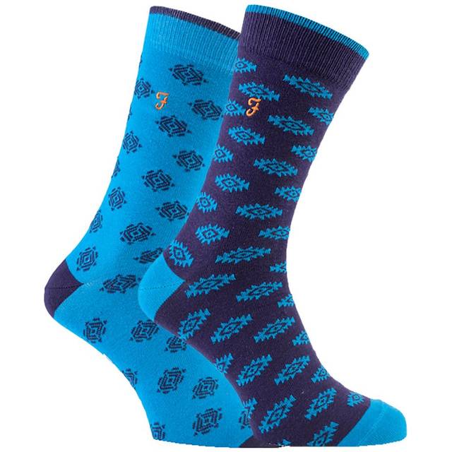 Farah - 2 Pairs Mens Retro Cotton Rich Luxury Formal Dress Socks with Funky Patterns - FVS010PUR - Purple - Size UK 6-11