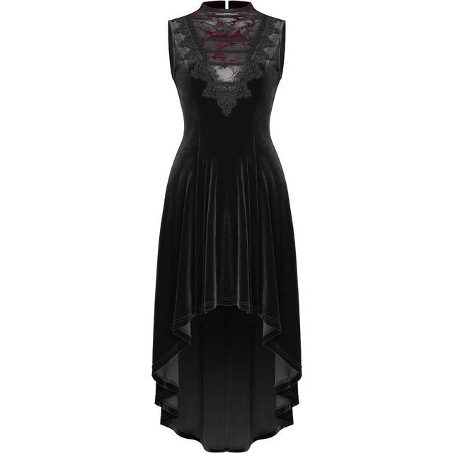 Punk rave womens gothic lolita long hi low evening dress black red velvet lace