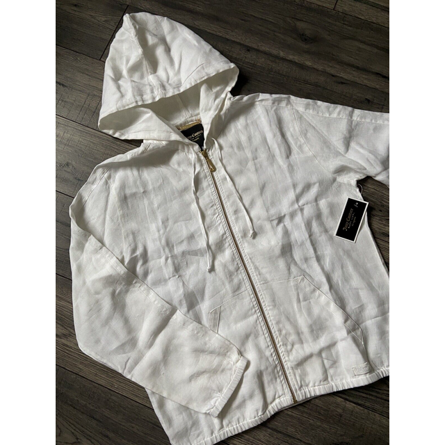 Juicy couture black label off white linen hooded jacket retail $138 size m